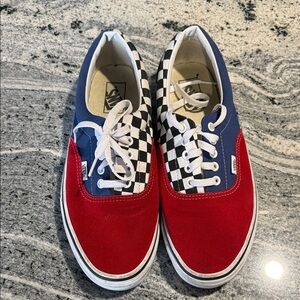 Vans Era Red and Blue Checkerboard Shoes